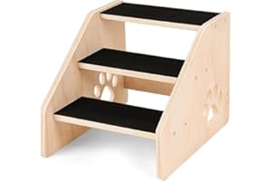 CozyLazy Dog Stairs, Wooden 3-Step Dog Ramp for Small Medium Older Cat, Puppy Essentials Pet Step Ladder for High Bed Couch Car