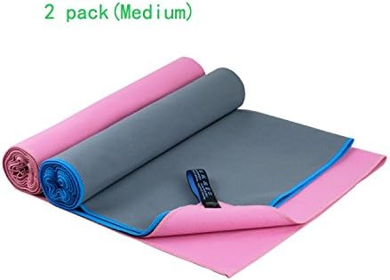 Rehosun Microfiber Towel for Sports &amp; Travel &amp; Beach &amp; Camping &amp; Gym, Super Absorbent &amp; Fast Drying Pink&amp;Dark Gray 2Pack - M