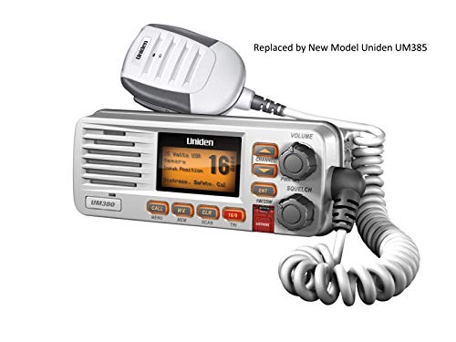 Uniden UM380 25 Watt Fixed Mount Marine VHF Radio, Class D, DSC, Waterproof Level IPX4/JIS4, S,A,M,E, Emergency/ NOAA Weather Alert (New replacement model, Replaced by Uniden UM385)