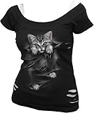 Spiral - Womens - BRIGHT EYES - 2in1 White Ripped Top Black