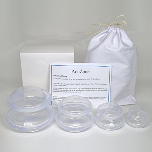 Acuzone Silicone Cupping Therapy Set (4 Cups), No-Slip Silicone Massage Cups with Bag (1 X-Large, 1 Large, 1 Med, and 1 Small Cup)