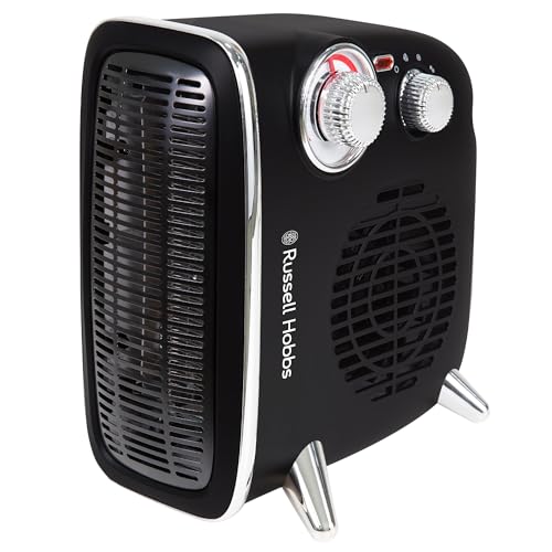 Russell Hobbs RHRETHFH1001B Electric Heater, 1800 W/1.8 KW, Retro Fan, Horizontal/Vertical with Adjustable Thermostat, 2 Temperature Settings, 20 m², Dial Control, Black
