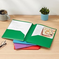 Amazon Basics Plastic 3 Hole Punch Folders with 2
