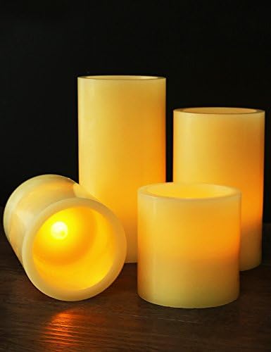 HOME MOST Set of 4 Real Wax LED Pillar Candles with Timer (SMOOTH EDGE, Ivory, 3"/4"/5"/6" Tall) - Flameless Candles LED Candles - Flameless Pillar Candles - Battery Operated Candles Home Decor 10311