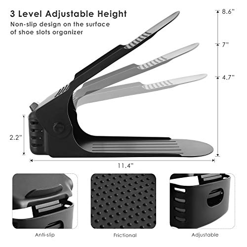 femor Large Shoe Slots, Shoe Organizer for Men, Adjustable Shoe Rack for Large Size Shoes(Men) - Double Layer Stack - Space Saver Storage Rack Holder 8-Pack (11.4Inch，Black) - Thumbnail 3