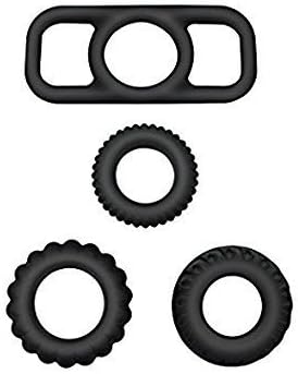 Joomile 4 PCS Different Size Soft Silicone Relaxing C-ock Lock Ring for Men (Black) (Black-m)