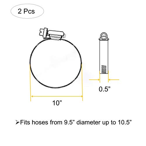 2Pcs 10" Adjustable 304 Stainless Steel Duct Clamps Hose Clamp Pipe Clamp Air Ducting Clamp Worm Drive Hose Clamps