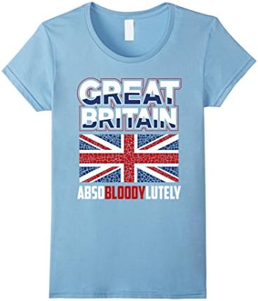 Women's Union Jack Great Britain Absobloodylutely UK Flag T-shirt Medium Baby Blue