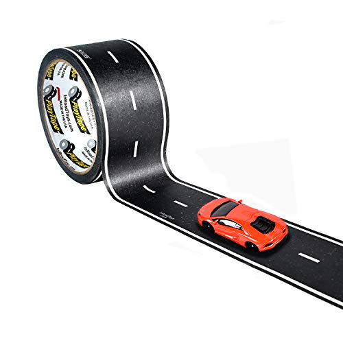 PlayTape 60' x 2" Black Road Starter Pack - Includes 2" Street Curves - Tape Toy Car Track For Kids - Sticker Roll for Cars and Train Sets