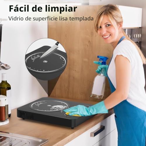 VBGK Vitroceramica Portable 2000W, Portable Vitro with Timer, 8 Power Levels, 220V~240V with Plug, Electric Plate for Camping Compatible with All Types of Pots