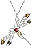 Amazon Collection Rhodium Plated Sterling Silver Multicolor Amber Dragonfly Pendant Necklace, 18''