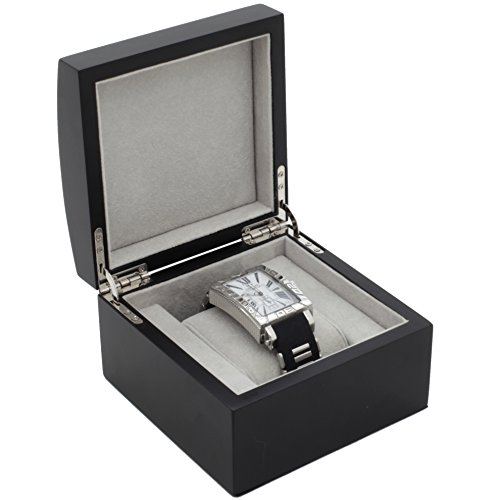 Single Watch Box 1 Extra Large Watch Wood Removable Cushion (Black Finish)