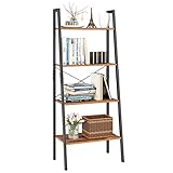 Homfa Ladder Shelf 4 Tier Vintage Bookshelf Bookcase Multifunctional Plant Flower Stand Storage Shelves Rack Wood Look Accent Metal Frame Modern Furniture Home Office