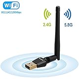 Ciysty USB WiFi Adapter,1200Mbps Wireless USB WiFi Adapter,AC1200 Dual Band 2.4GHz/300Mbps+5.8GHz/867Mbps,802.11 ac/a/b/g/n High Gain Antenna Network Lan Card Support Windows XP/7/8/10,MAC,OSX/Linux