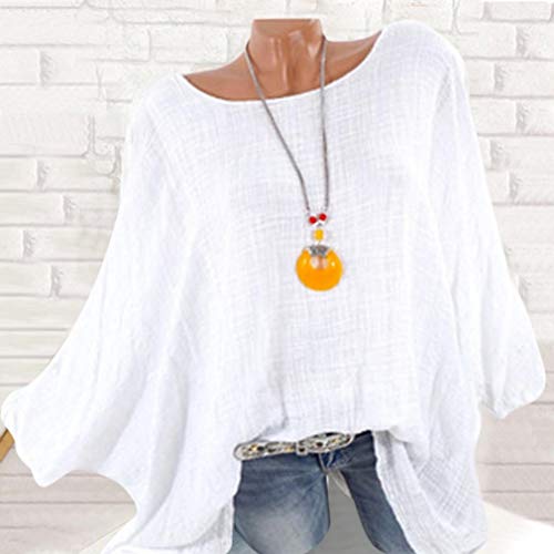 Orangeskycn Women Pullover O-Neck Plus Size Solid 3/4 Sleeve Shirt Tops