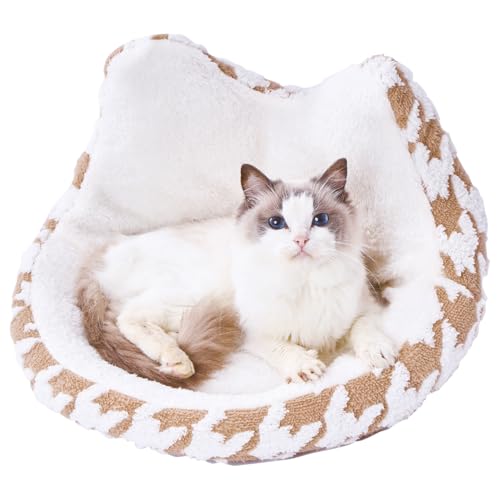 ペティオ (Petio) 猫用ベッド あったかくつろぎベッド フチ付 ネコ耳ラウンド キャメルブラウン