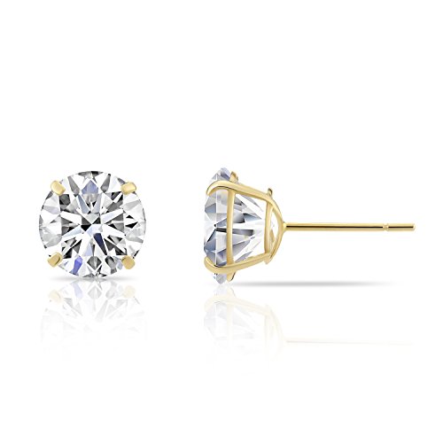 14k Yellow Gold Solitaire Round Cubic Zirconia Stud Earrings with Silicone Pushbacks (6mm)