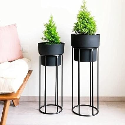 HOMEROX Metal Planter | Indoor Outdoor Balcony Planter| Black, Set of 2