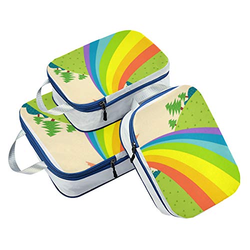 Rainbow Lanscape 3 Set Packing Cubes,2 Various Sizes Travel Luggage Packing Organizers(j)