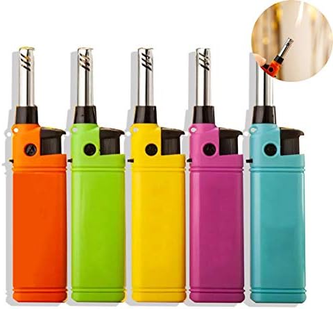 Mini Lighter Kitchen Candle BBQ Refillable Plastic Butane Gas Lighters Outdoor Fire Starter (Rose Red)