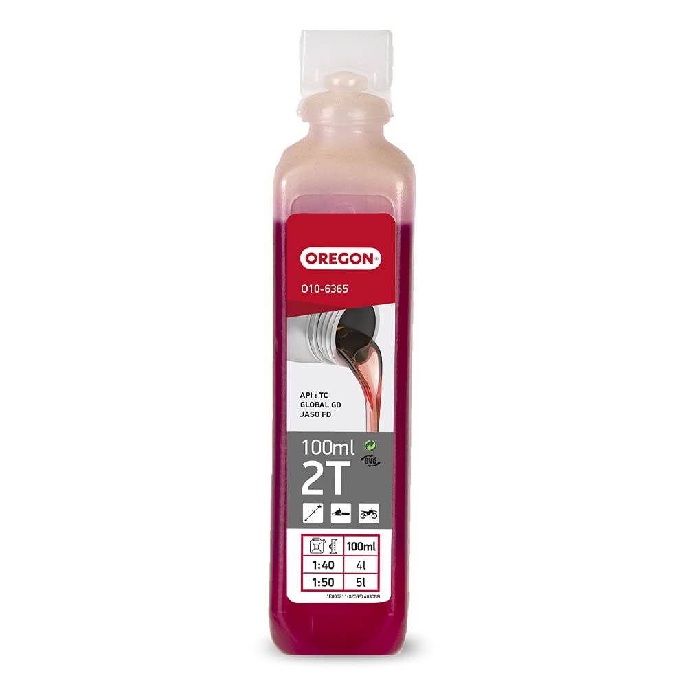 Oregon 2-Stroke Engine Oil, Self-Mixing Partly Synthetic Mineral Oil, Clean Burning, Low Ash Lubricant, Protects Engine & Improves Performance, 2T, 100ml Bottle (O10-6365)