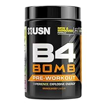 USN Pre Workout B4 Bomb Orange 300g: Explosive Pre Workout Energy Drink Powder with Creatine, Caffeine &, Zynamite to…