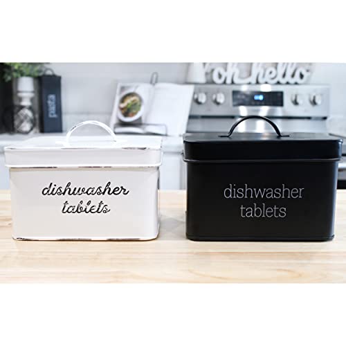 AuldHome Dishwasher Pod Holder, Tablet Container; White Enamelware