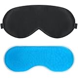 Sleep Mask, PLEMO Eye Mask Set with Gel Pack, Breathe-Easy Eye Mask Shade for Bedtime Travel Snoring, Cool / Warm Therapy, Perfect for Insomnia, Puffy Eyes & Dark Circles, Black