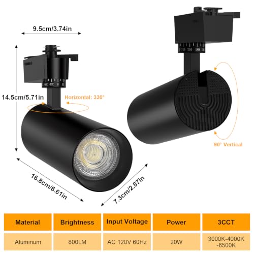 Bacane Track Lighting Kit 20W, Adjustable LED Lights 3000k-4000k-6500k, Track Lighting Fixtures Ceiling For Kitchen Accent Art, 800LM (Light - 4P)
