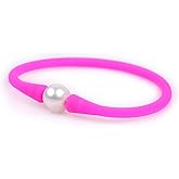 JOE FOREMAN 11mm Real Pearl Bridesmaid Mood Stackable Silicone Rubber Stretch Freshwater Cultured Pearl Jewelry Bracelets for Women 7"