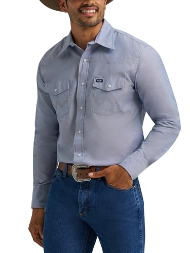 Wrangler Men's Cowboy Cut Long Sleeve Western Snap Solid Work Shirt, Light Cham…