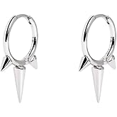 Fashion Spike Sterling Silver Hoop Earrings for Women Girls Men Hypoallergenic Minimalist Huggie Small Sleeper Hoops Cartilage Cuff Helix Stud Wrap Personalized Punk Jewelry