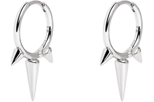 DTJA Fashion Spike Sterling Silver Hoop Earrings for Women Girls Men Hypoallergenic Minimalist Huggie Small Sleeper Hoops Cartilage Cuff Helix Stud Wrap Personalized Punk Jewelry