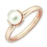 White Cultured Freshwater Pearl 18K Rose Gold Plated Stackable Ring