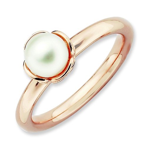 White Cultured Freshwater Pearl 18K Rose Gold Plated Stackable Ring
