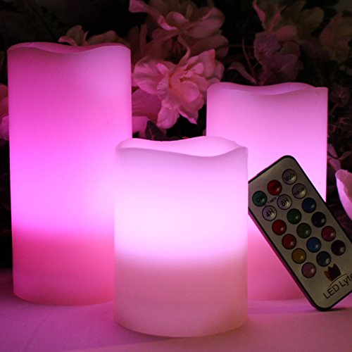 LED Multi Colored Flameless Candles Battery Operated, 3 Round Ivory Wax with MultiFunction