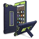 AICase HD 8 (2017 7th Gen) Case, 3 in 1 Three Layer Hybrid Rugged Heavy duty Shockproof Full Body Cover for All-New HD 8'' ((Dark Blue/Lemon yellow)