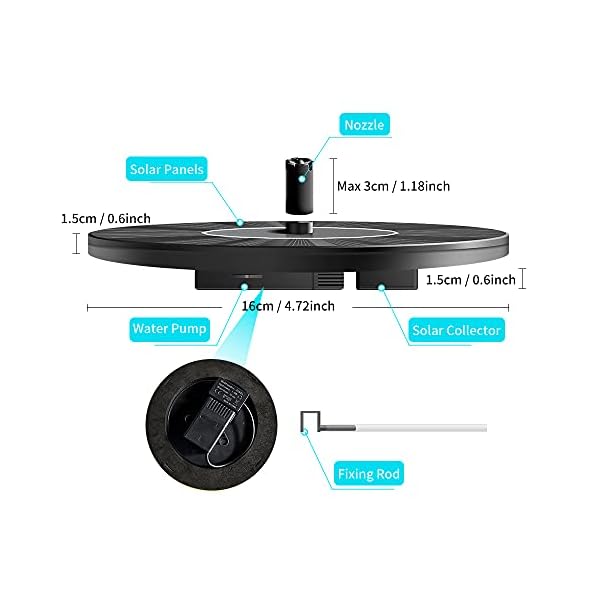 Solar Fountain Pump, 1.4W 6 Nozzles Solar Water Fountain Powered Fountain, Floating Solar Powered Water Fountain Water…