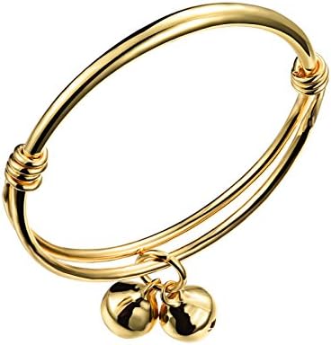 JC Fashion Jewelry 18k Gold Plated Golden Baby Bangle Bracelet with Small Bells, Children Jewlery Gift (Two Bells)