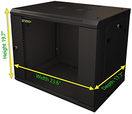 Server Rack Cabinet - 9U 19" - Tupavco TP1519 - Floor/Wall Mount Network IT Computer Electronics Media Equipment Storage Rackmount Enclosure with Glass Door and Sides Lock, Vent Fans; 17.7 inch deep