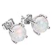 Adeser Jewelry Girls 925 Sterling Silver Earrings White Opal Studs for Womens Gift Lab Stone Silver Stud Earrings for Girls Ball Earrings (Round Opal)