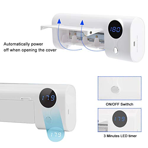 Vinkki UV Toothbrush Sanitizer Wall Mounted Bathroom LED UV Toothbrush Holder Toothbrush Organizer 2000mAh Charging Timing Function 4 Slots for Family Ladies Men Baby Kids Bathroom - Thumbnail 2