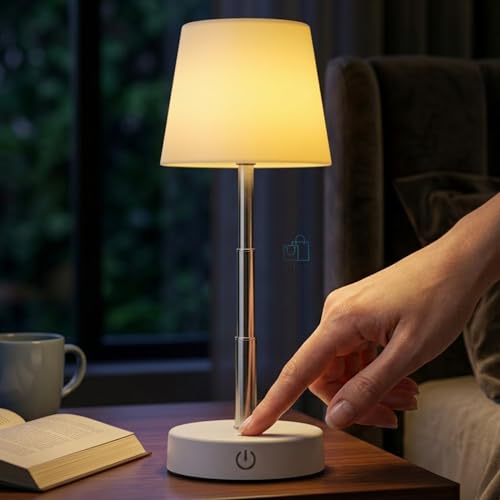 Abajur de Mesa LED Recarregável Luminária Sem Fio Touch 3 Níveis de Brilho Ajustável USB-C Decorativa Quarto Cabeceira Sala Escritório JP Varejo Online