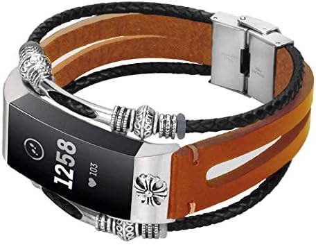 Azadodo Leather Bands Compatible Fitbit Charge 3, Vintage Genuine Leather Replacement Bracelet Jewelry Wristband Strap Fitbit Charge 3
