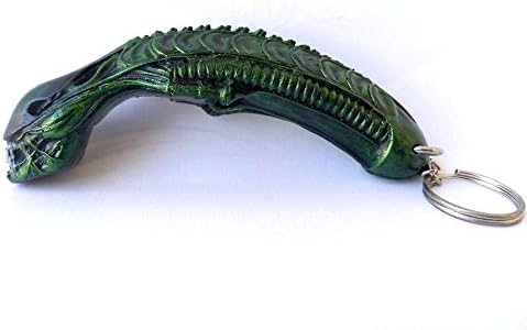 Alien Green Berserker Mini AVP Keychain Biker Skeleton Skull Keychain KeyRing Resin