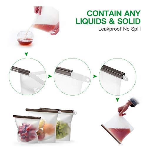 8 Pack Reusable Silicone Food Storage Bag ( 5 Medium & 3 Large) for Sandwich/Sous Vide/Snack/Lunch/Fruit, Leakproof, Dishwasher Safe, Microwave Freezer, Maintain Freshness and Food Quality