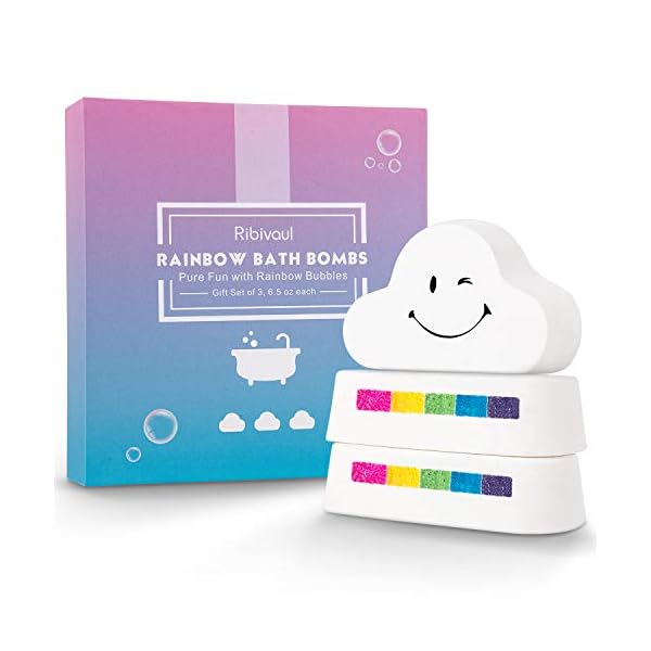 Rainbow-Bath-Bombs-Gift-Set-Ribivaul-Handmade-Bath-Bombs-with-Natural-Organic-Ingredients-Vegan-Fizzy-Spa-to-Moisturize-Dry-Skin-Ideal-Gift-Kit-Option-185-g-x-3-Pcs Rainbow Bath Bombs Gift Set, Ribivaul Handmade Bath Bombs with Natural & Organic Ingredients, Vegan Fizzy Spa to…