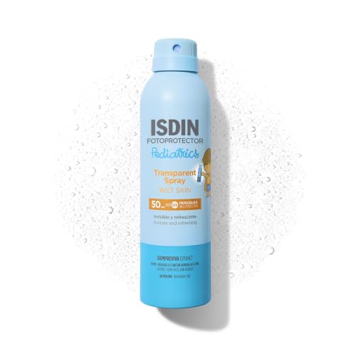 ISDIN Fotoprotector Transparent Spray Wet Skin Pediatrics SPF 50 - Kids Sunscreen Spray - Invisible, Instant Dry & Water Resistant - Apply on Wet Skin, 250ml