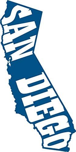 California State Shape With San Diego Text 6" Tall Decal Blue - Manufactured &amp; Sold By Eyecandy Decals Only