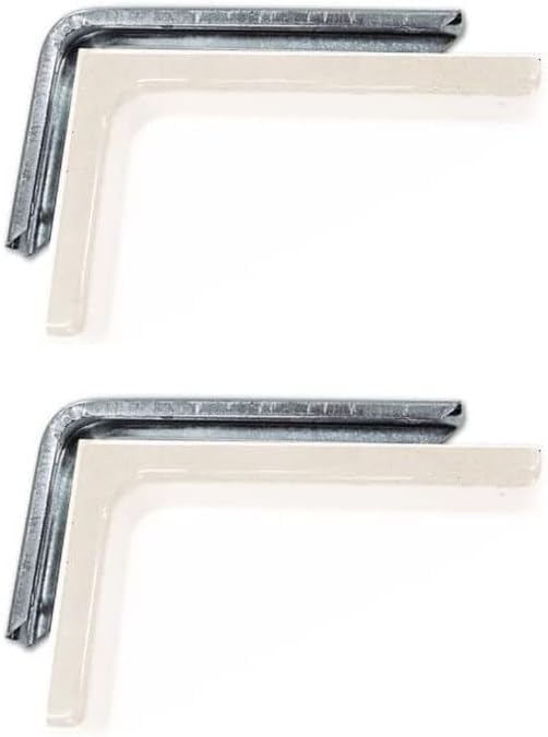 Pair of Coated Metal Shelf Brackets - Corner Brackets Wall Shelves - L-Bracket Shelves - Including Fixing Screws and Coloured PVC Cover (18 cm, Ivory)